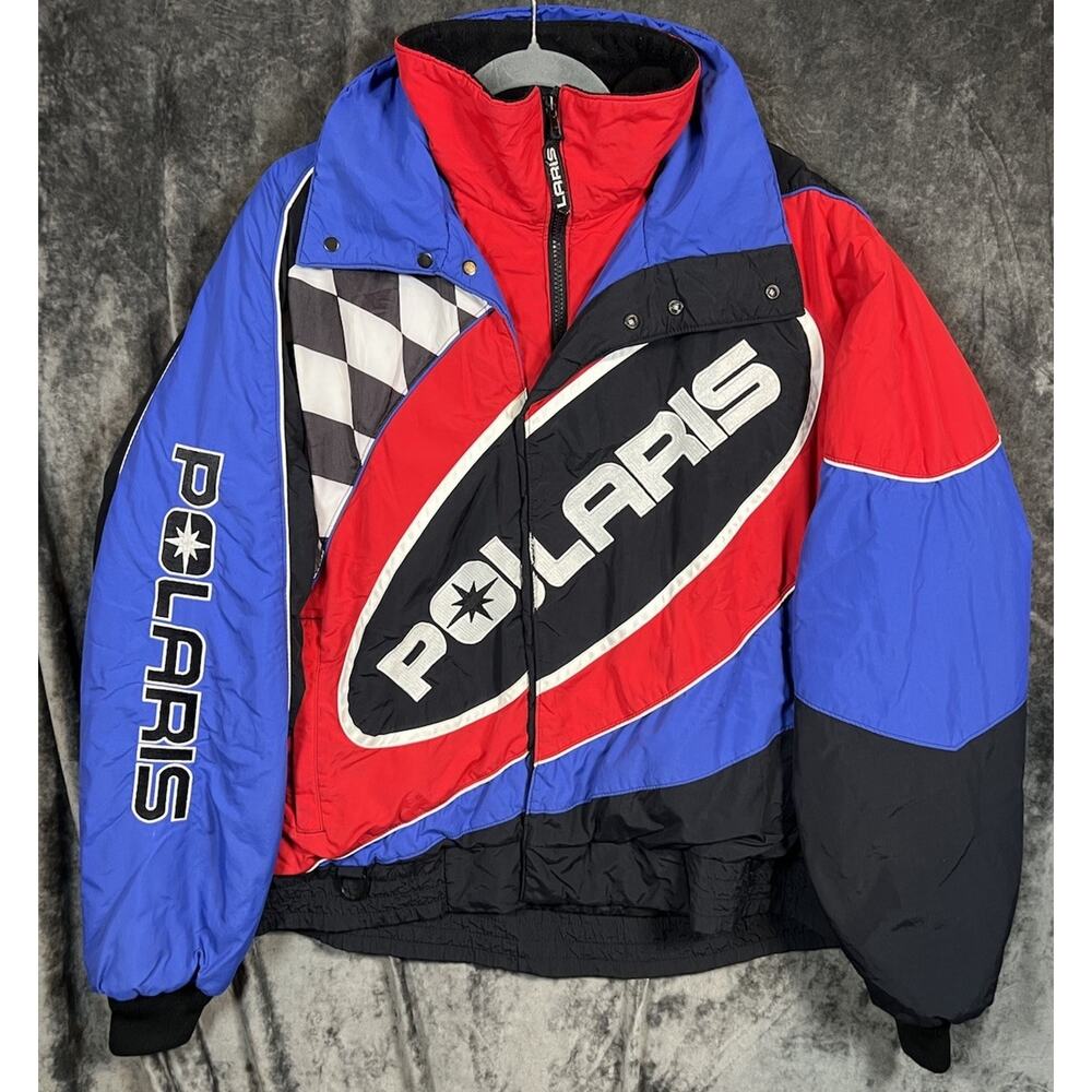 Vintage Polaris Racing Puffer Jacket Men’s Large Blue Red Checkered Logo